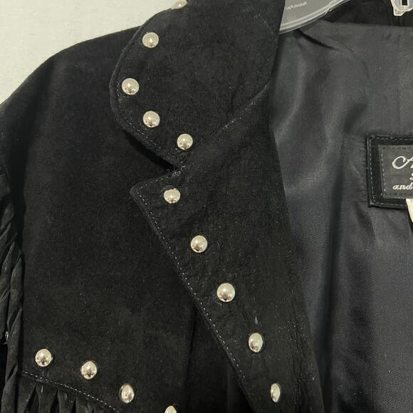 Vintage Arella Women’s Western Fringed Suede Leather Jacket XL Black Studs Rodeo - Picture 7 of 16